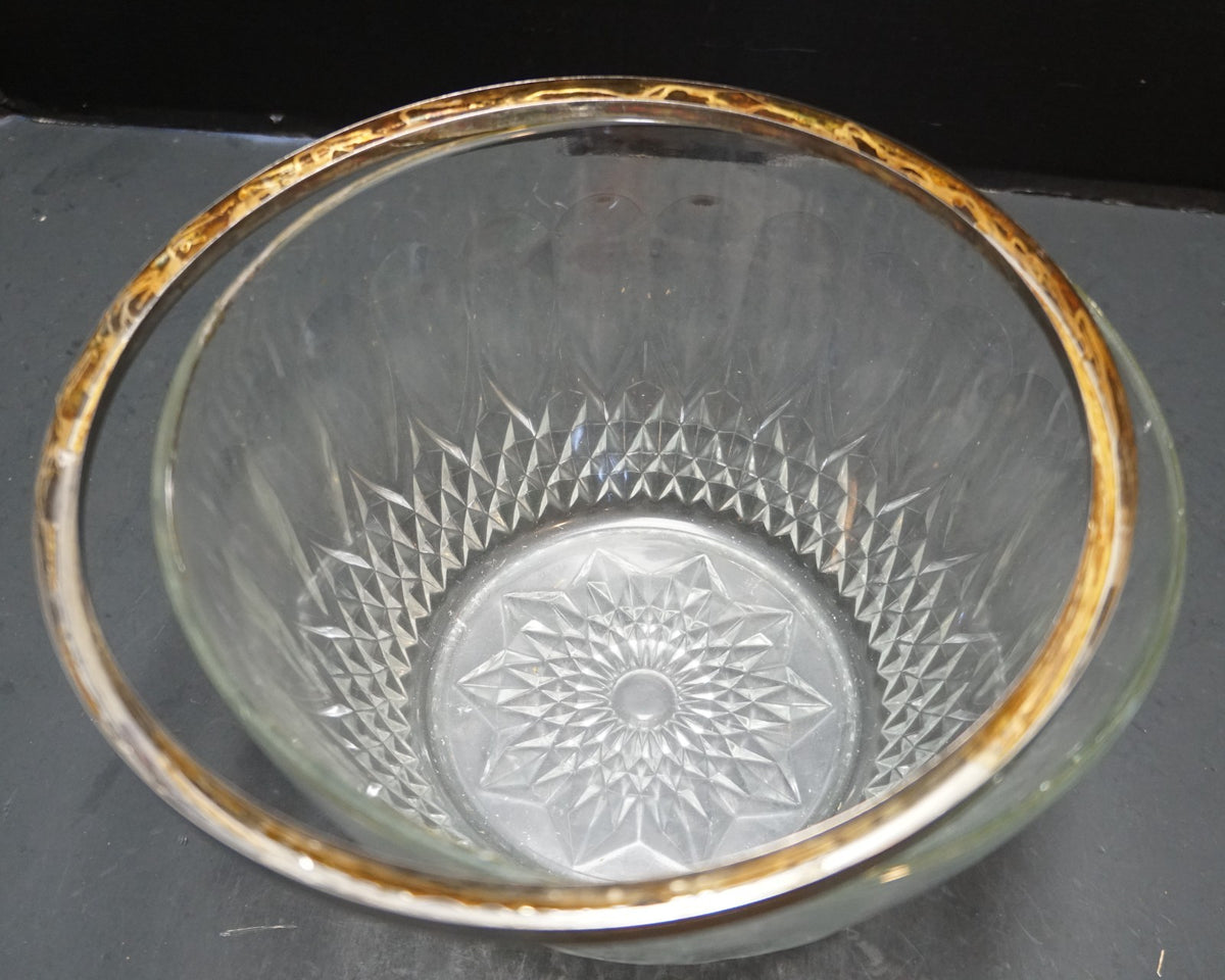 Reims Clear Glass Pressed Diamonds Silver Rim Serving Bowl 9 IN