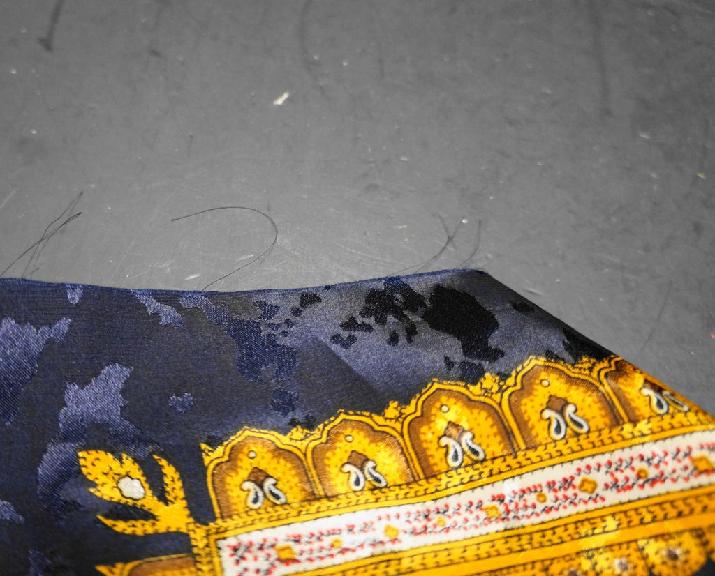 Navy Blue Gold Baroque Print Jacquard Fabric Panel