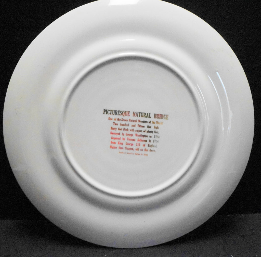 Natural Bridge, Virginia Souvenir Plate Green Border Gold Encrusted