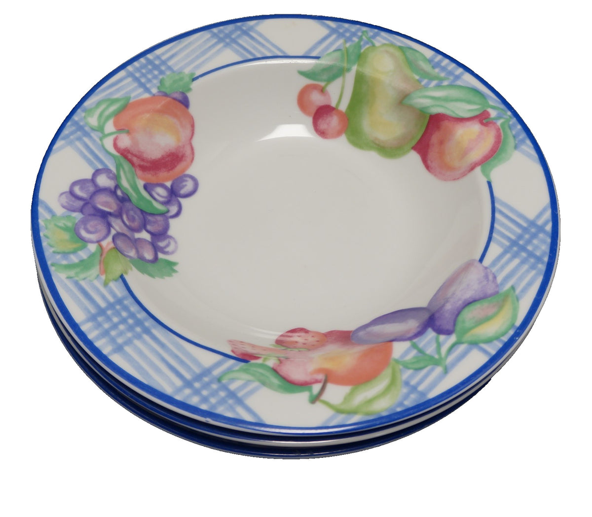 American Atelier Harvest Gingham Rimmed Soup Bowls Set of 3