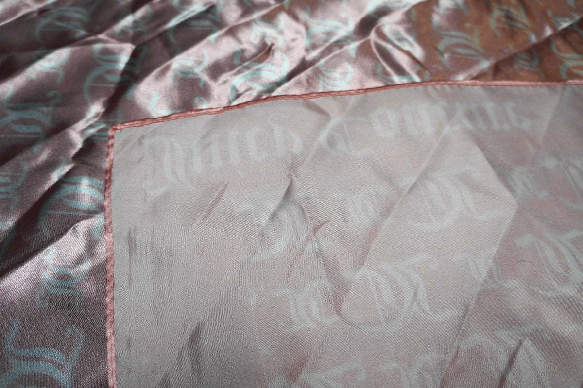 Juicy Couture Pink White Logo Print Satin Scarf 22 IN Square