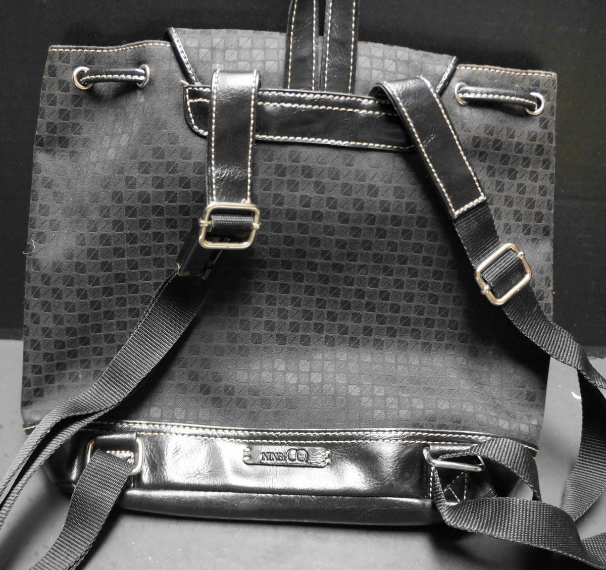 Nine & Co Black Jacquard Backpack Purse