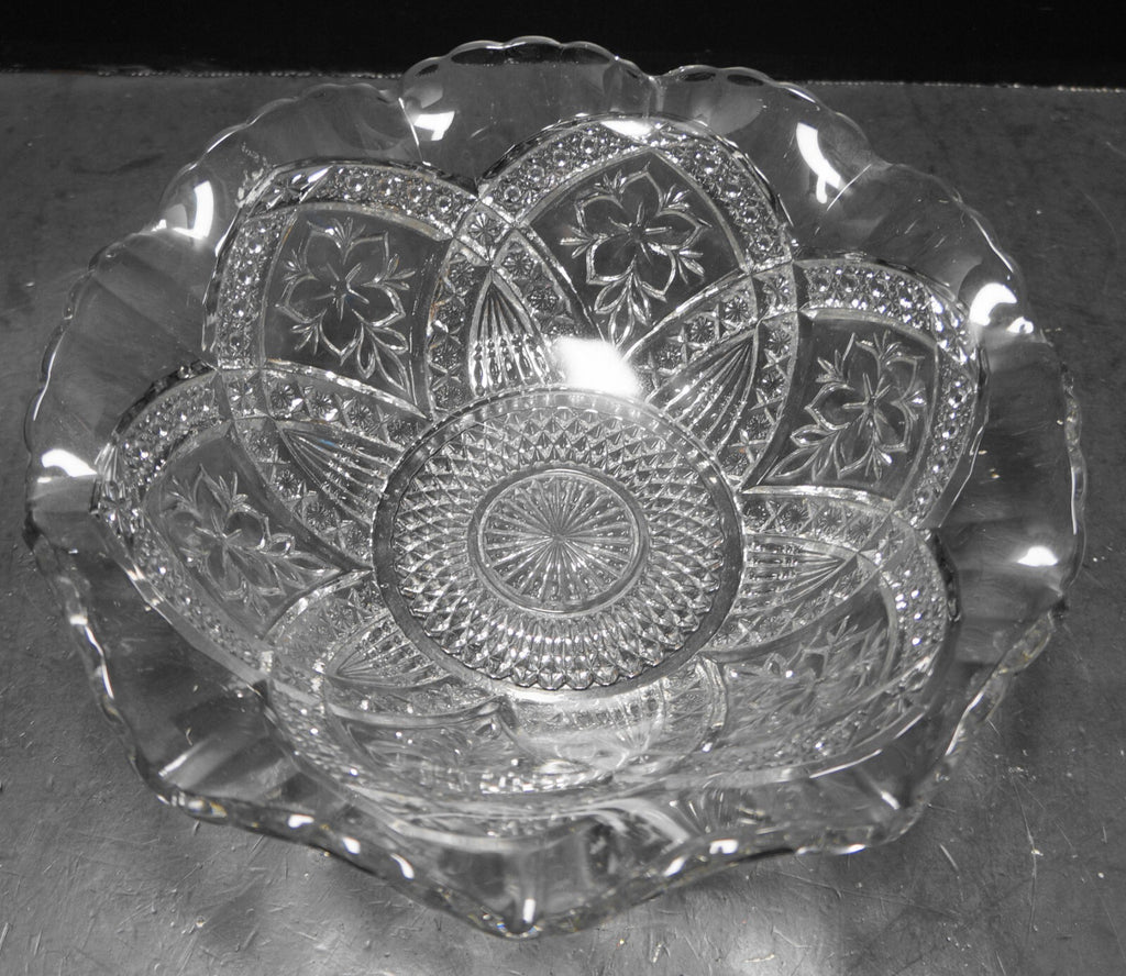 Indiana Glass Flower Medallion EAPG Ruffled Bowl 9 IN