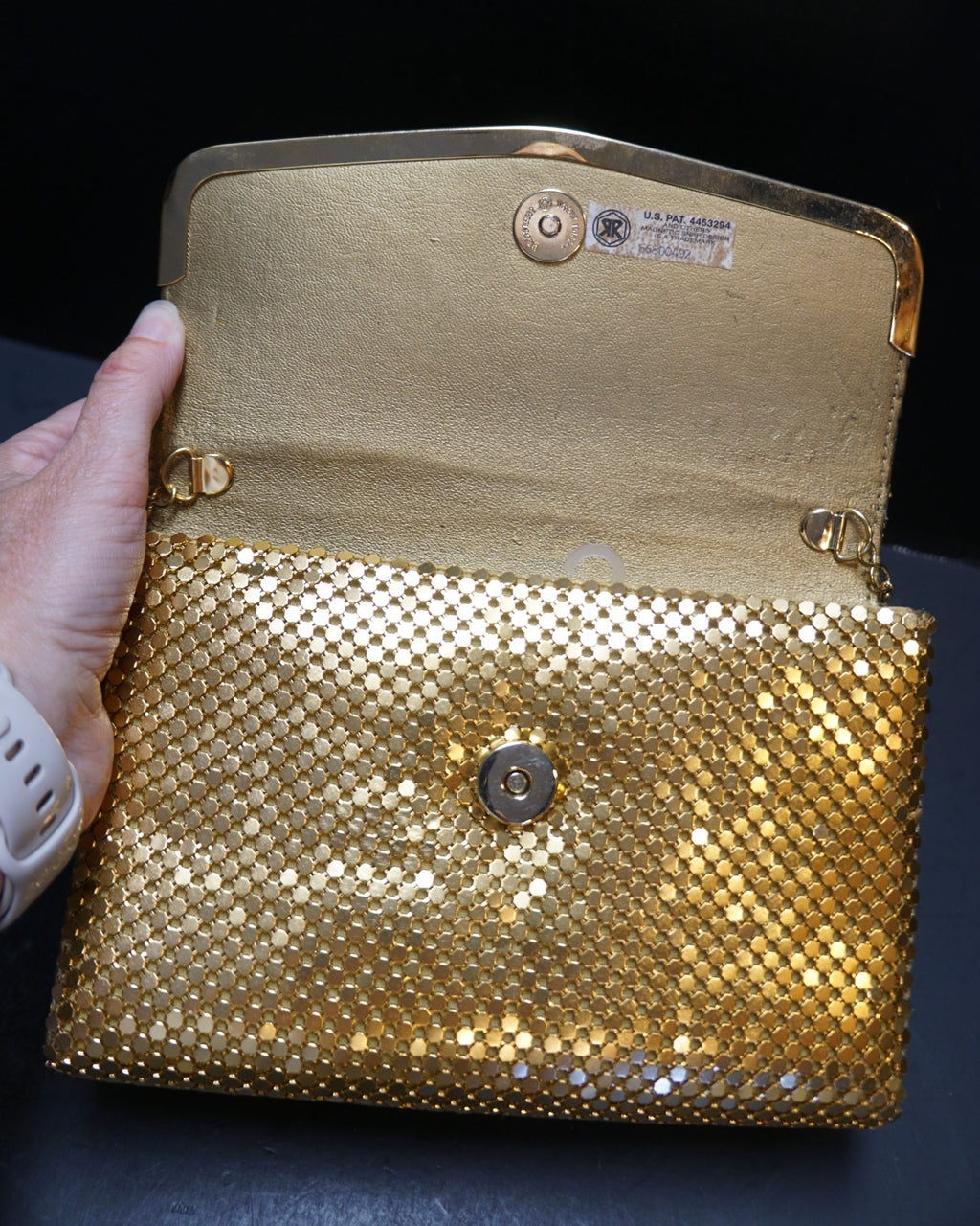 Gold Tone Metal Mesh Vintage Purse Shoulder Bag Clutch