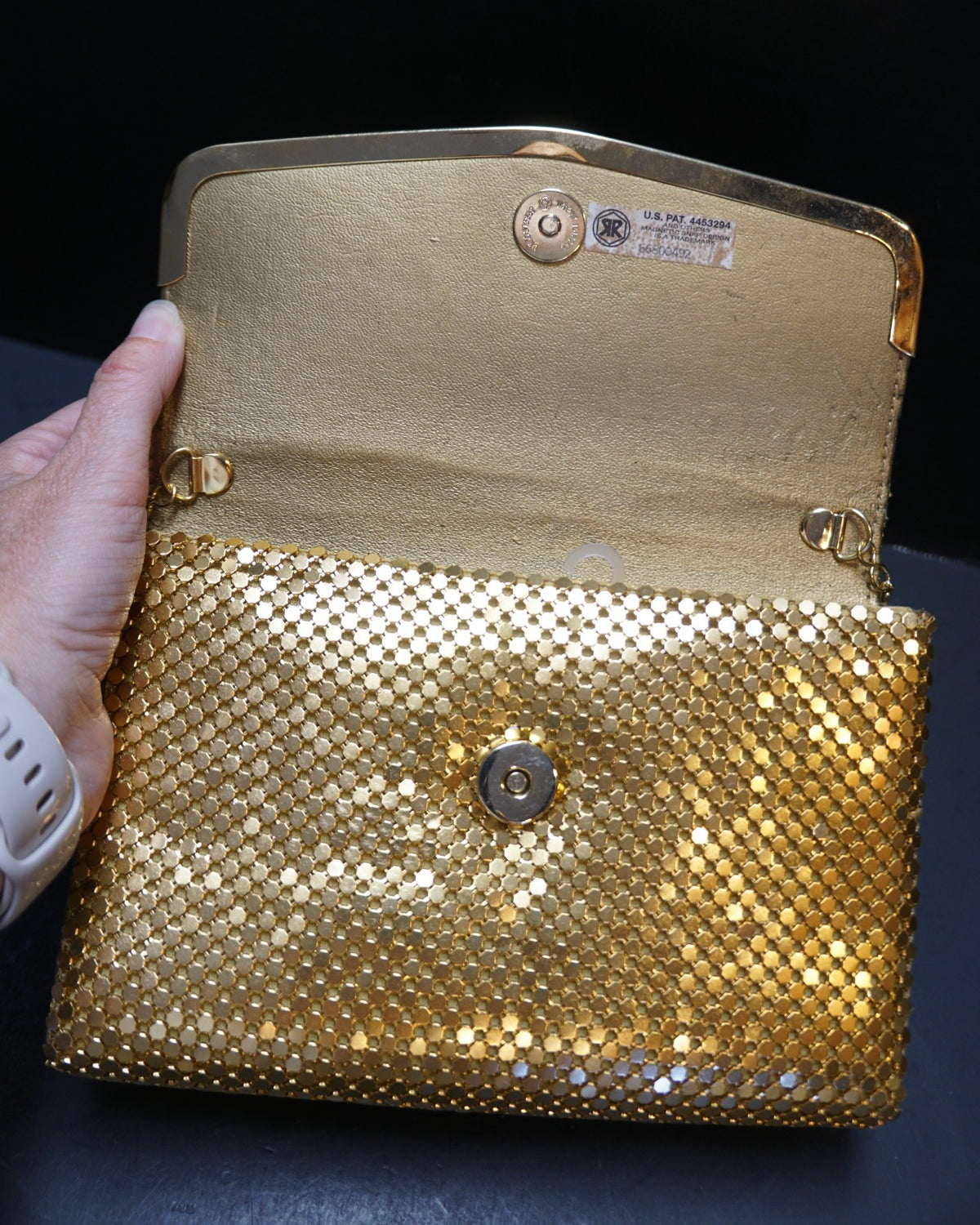 Gold Tone Metal Mesh Vintage Purse Shoulder Bag Clutch