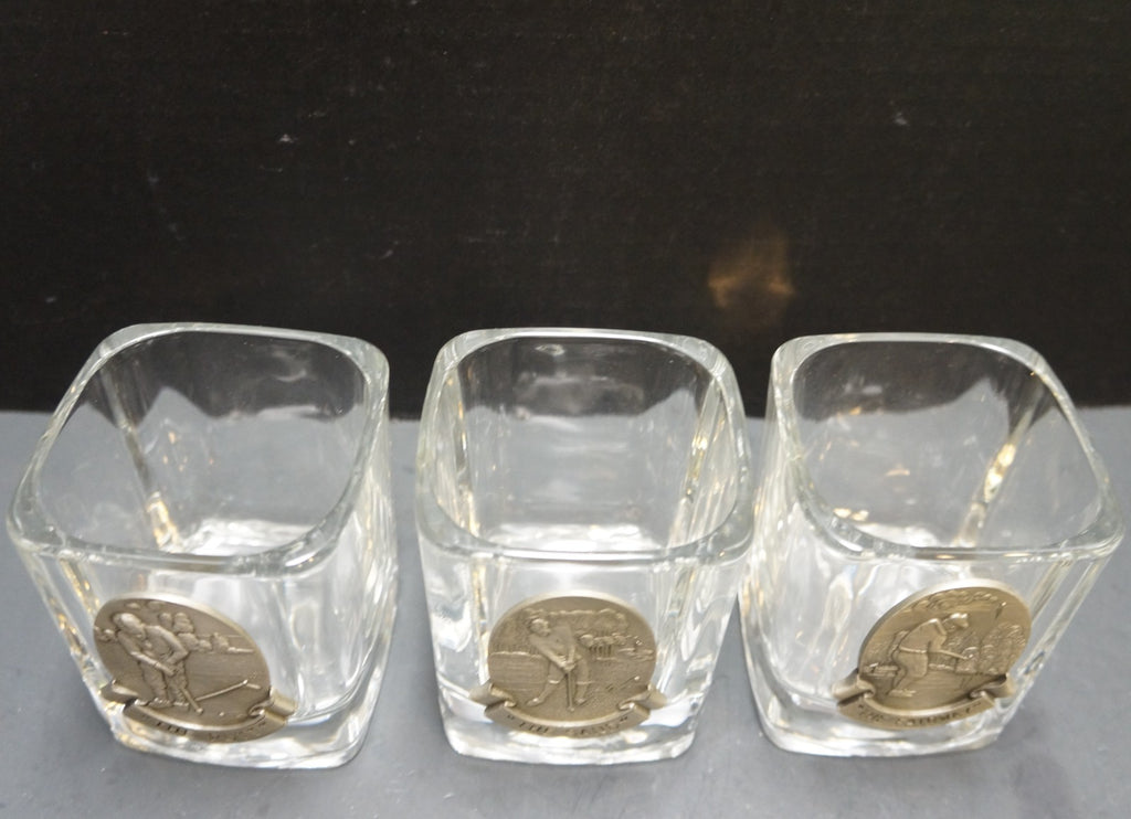 Fort USA Golf Rocks Tumblers Glasses Pewter Medallions Set of 3