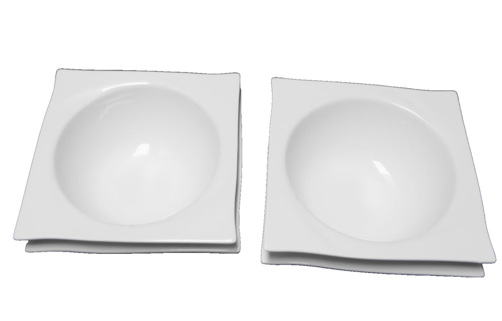 The Palm Restaurant White Square Wave Rim Soup Cereal Bowls Set of 4