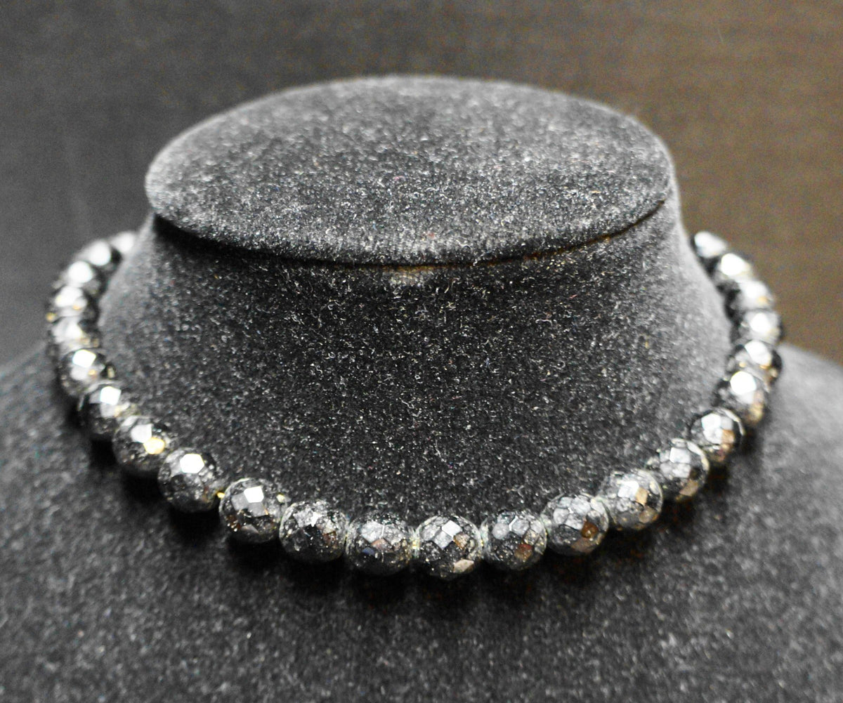 Black Glass Faceted Beads Necklace Choker Chain Strung
