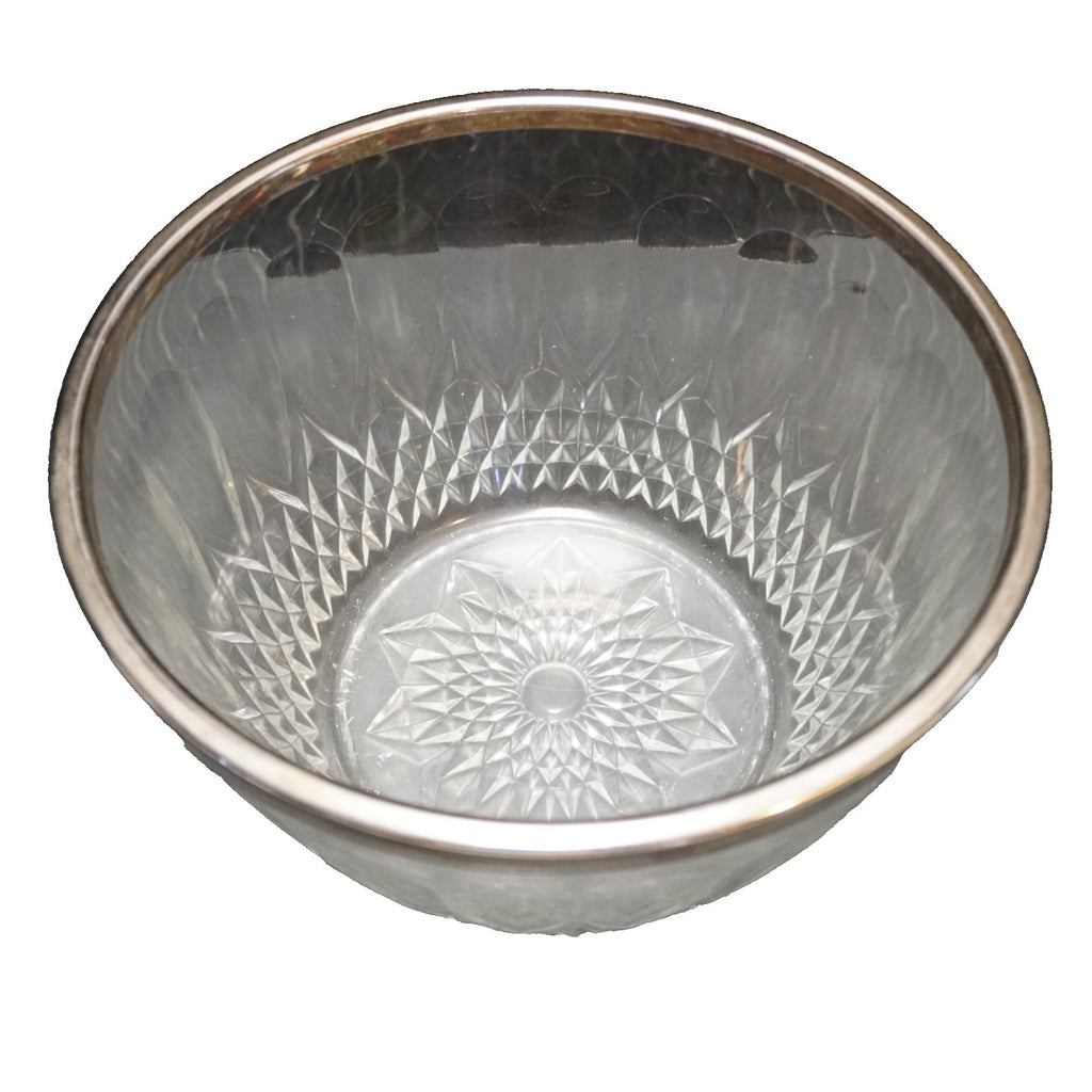 Reims Clear Glass Pressed Diamonds Silver Rim Serving Bowl 9 IN
