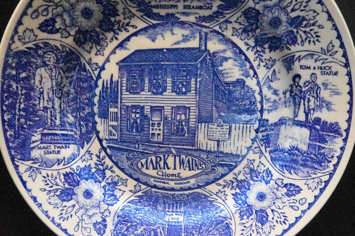 Mark Twain's Home Hannibal Missouri Blue Souvenir Plate Made in Japan