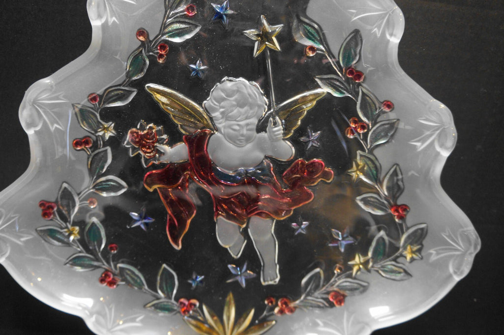 Studio Nova Angel's Wish Christmas Tree Shaped Crystal Platter Tray Stained