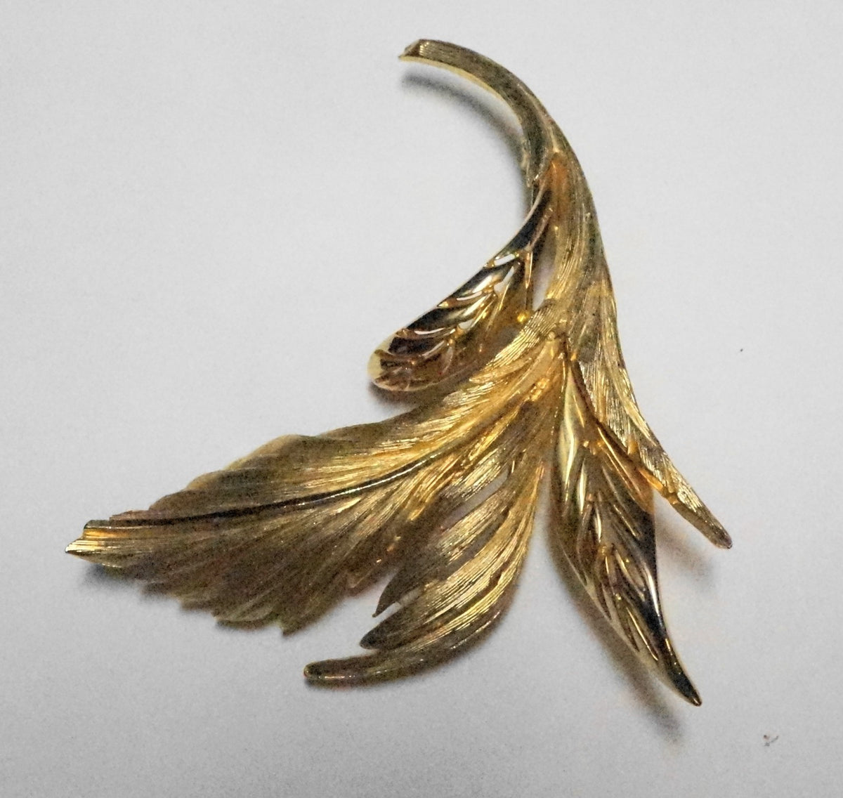Ledo Signed Brushed Gold Tone Large Leaf Brooch