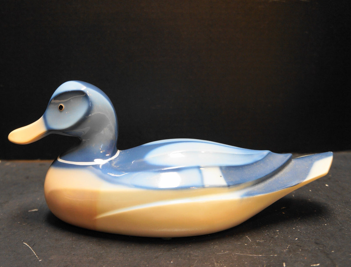 Blue Pink Cream Hand Painted Ceramic Duck Figurine Decoy