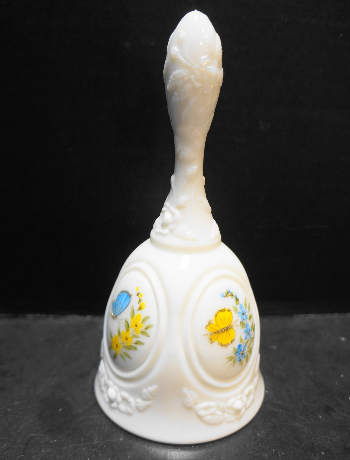 Fenton Medallion Butterflies Milk Glass Bell