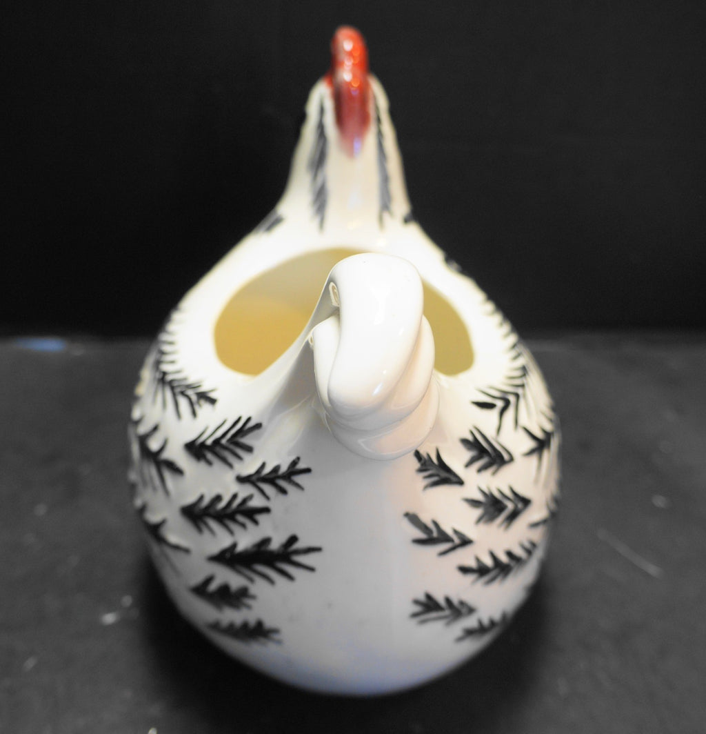 Chicken Hen Planter Hand Painted Black White Unsigned