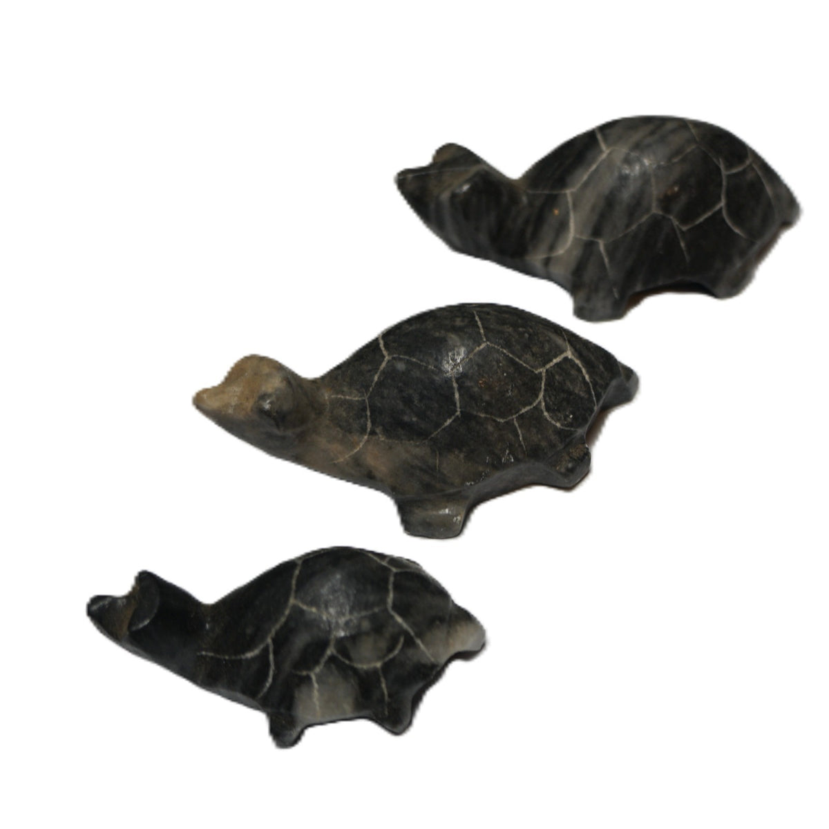 Hand Carved Turtle Figurines Dark Stone Set of 3