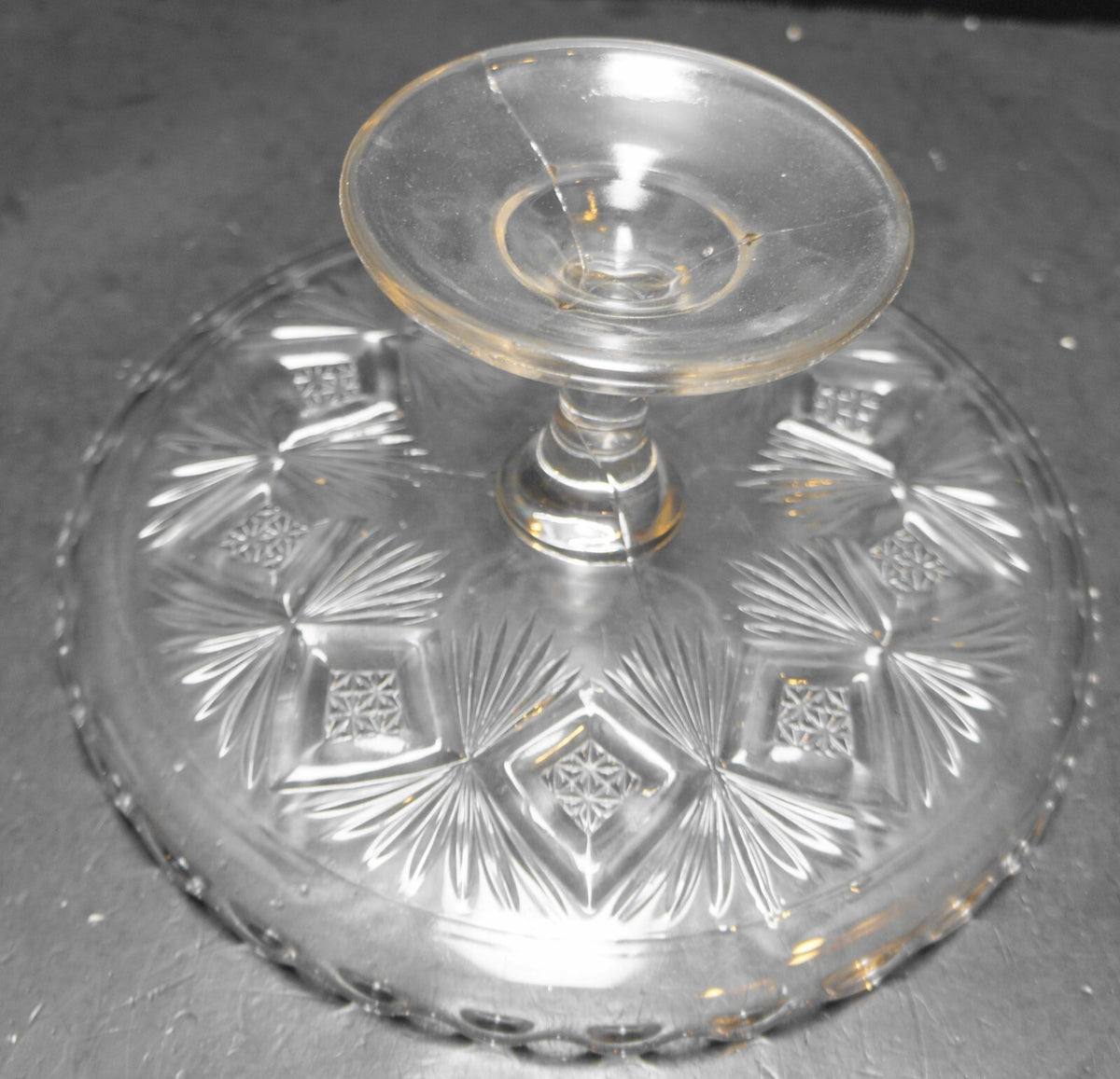 Bryce Higbee Sheaf With Diamonds EAPG Cake Stand Clear Glass