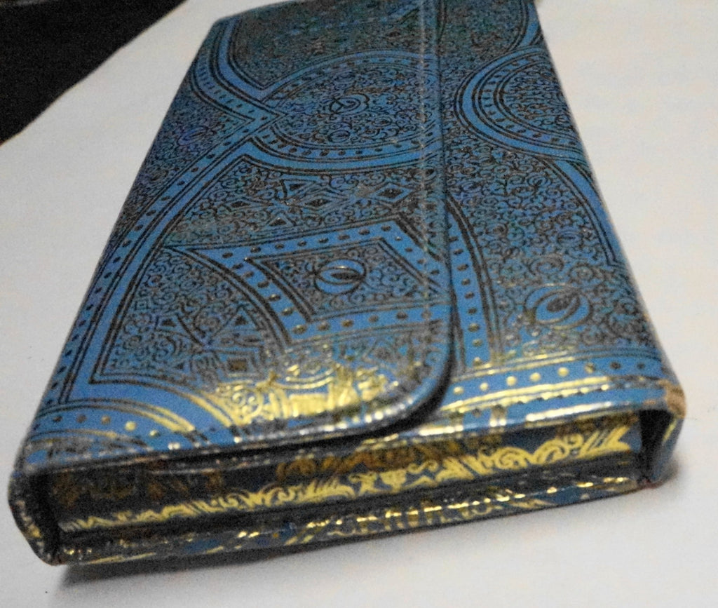 Vintage Art Deco Manicure Set Blue Handles Ground Leather Case Austria