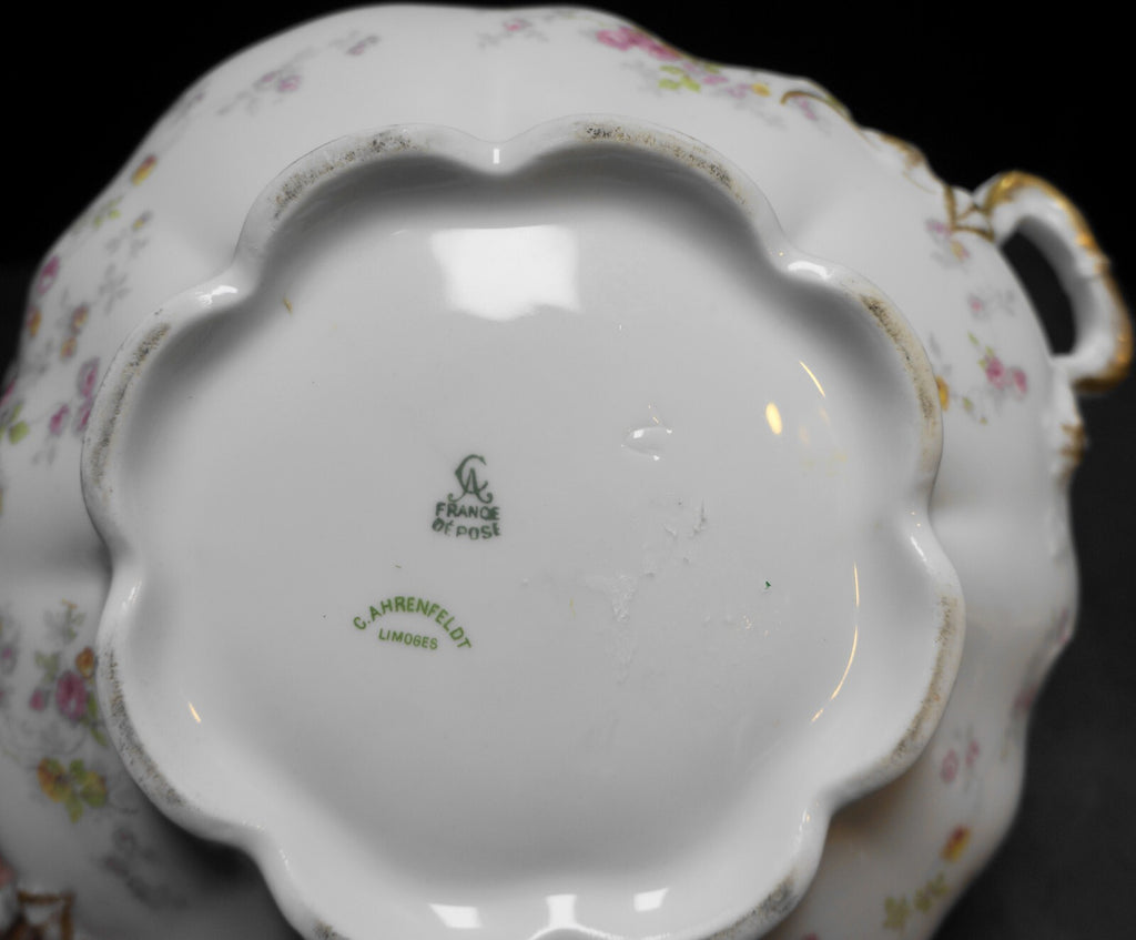 Charles Ahrenfeldt Limoges France Pink Roses Covered Round Vegetable Dish