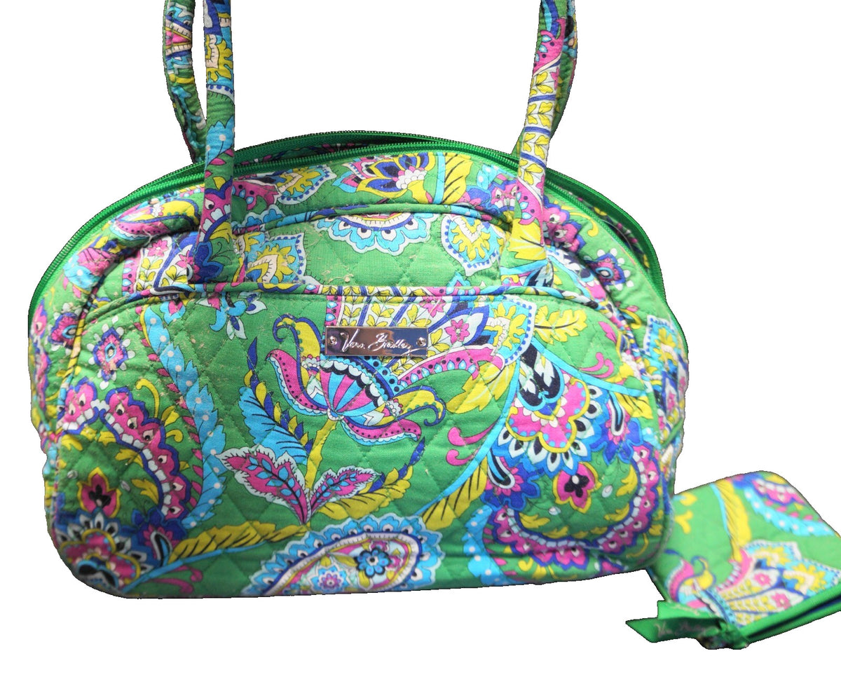 Vera Bradley Emerald Paisley Medium Bowler and Coin Purse Retired 2014