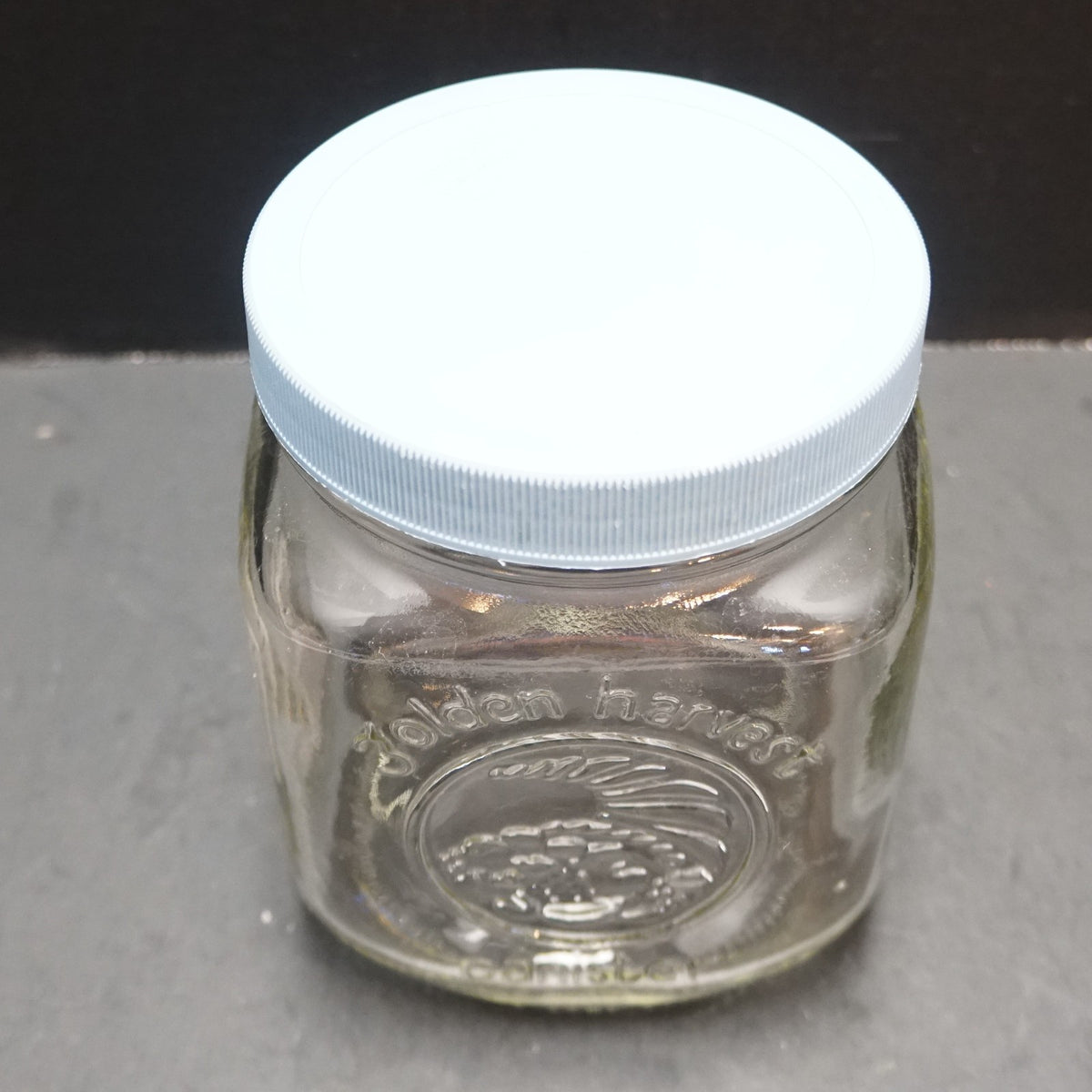 Golden Harvest Short Glass Canister 1L 1 QT Pale Blue Plastic Lid