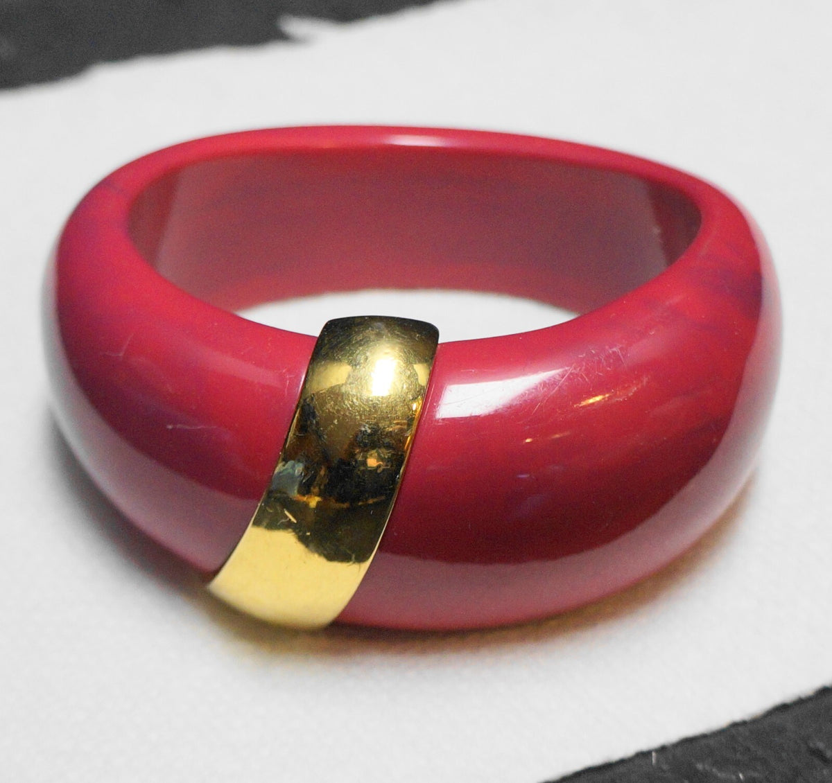 Raspberry Pink Purple Marbled Chunky Lucite Bangle Bracelet