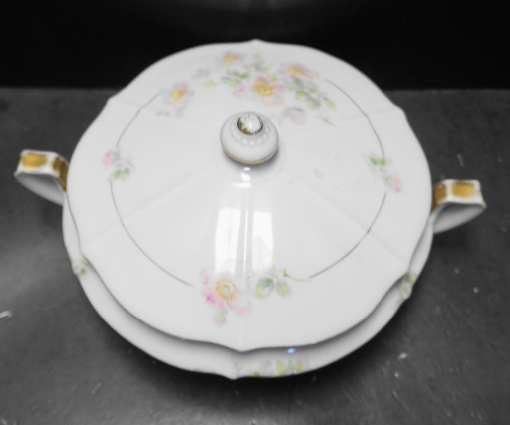 Czecho Slovakia Porcelain Covered Dish Apple Blossom Flowers
