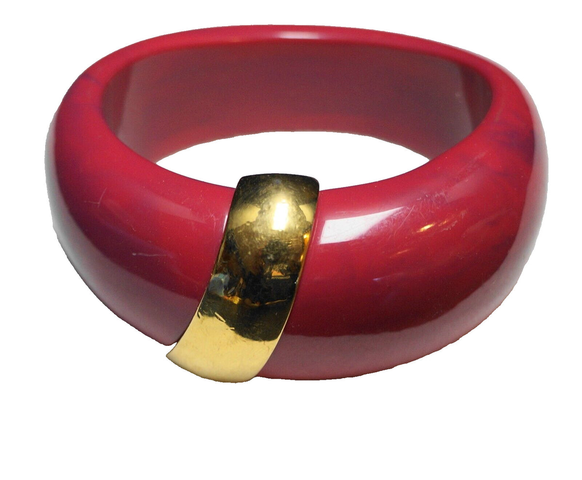 Raspberry Pink Purple Marbled Chunky Lucite Bangle Bracelet