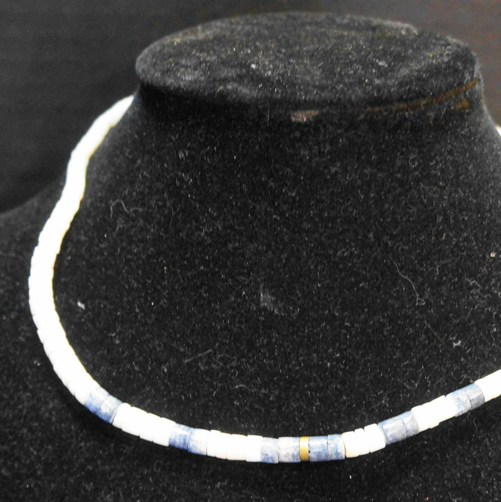 White Denim Indigo Blue Heishi Beads Choker Necklace
