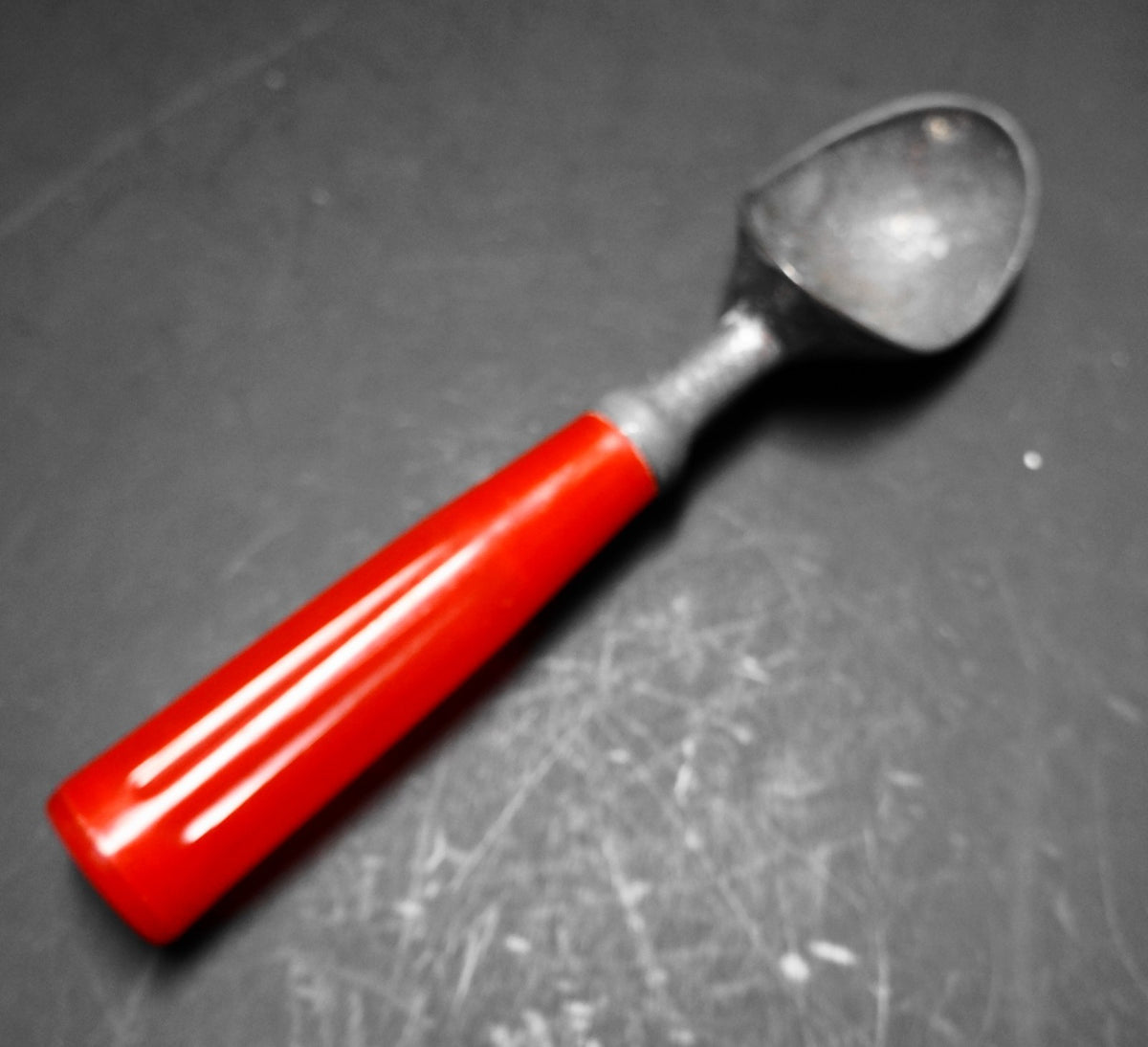 Bright Red Handle Aluminum Ice Cream Scoop Unsigned