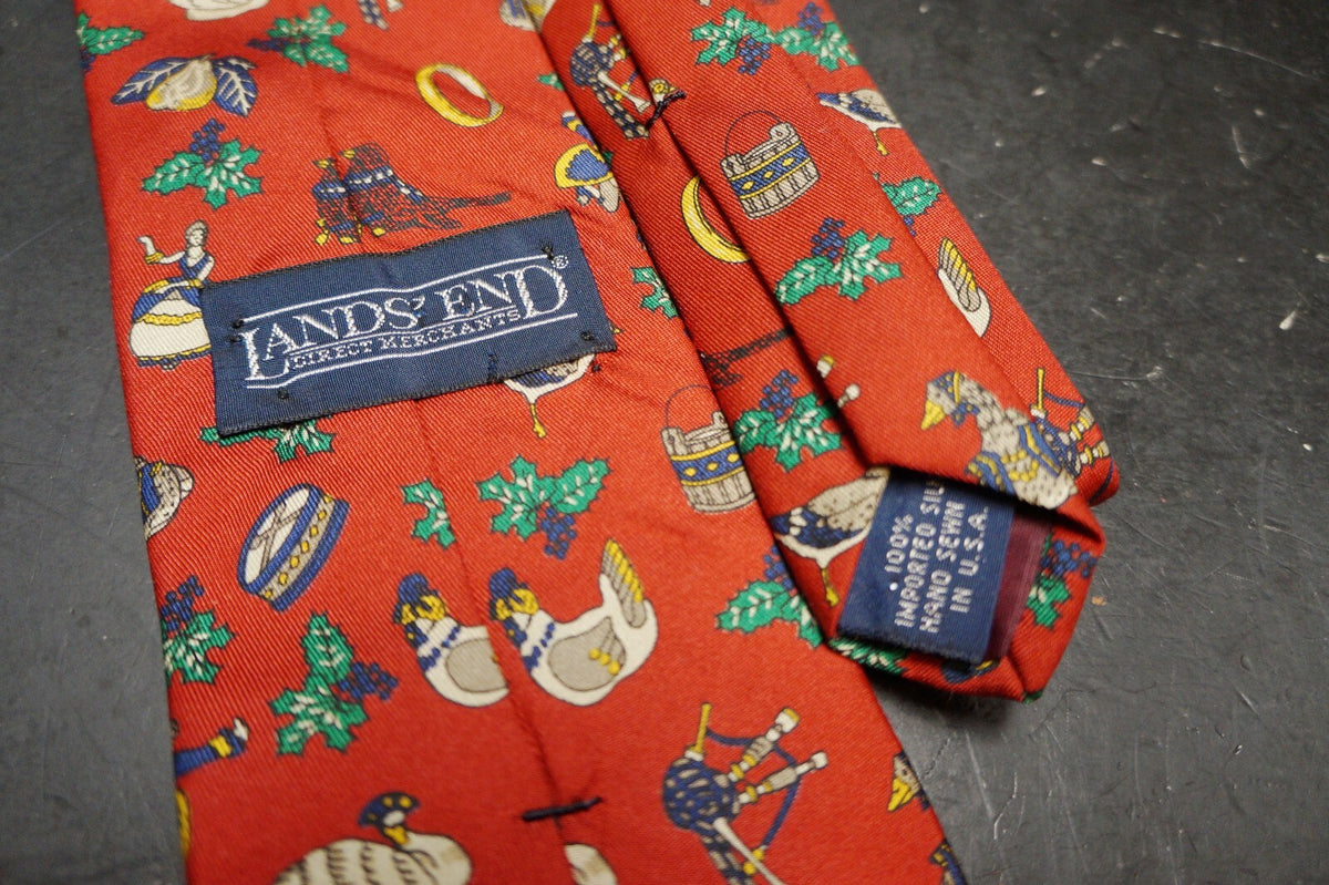 Land's End Direct Merchants Silk Christmas Tree Red Green Tie