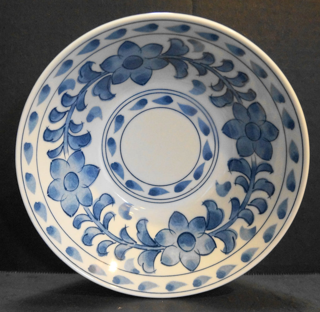 Blue White Floral Hand Painted Porcelain Rice Soup Bowl Large 7 1/2 IN Japan