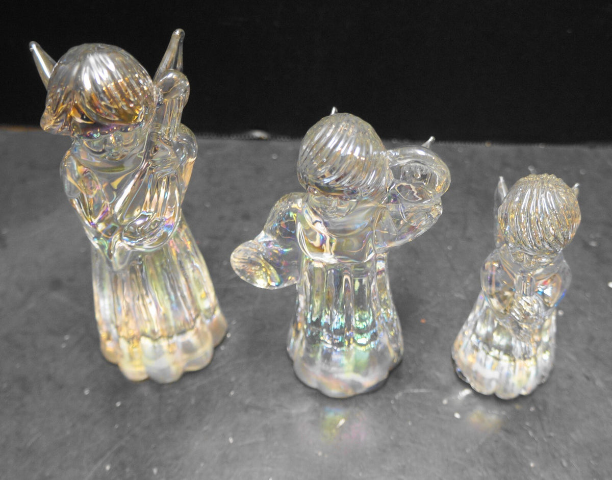 SIlvestri Iridescent Glass Angels Musical Instruments Trio Figurines Tawian