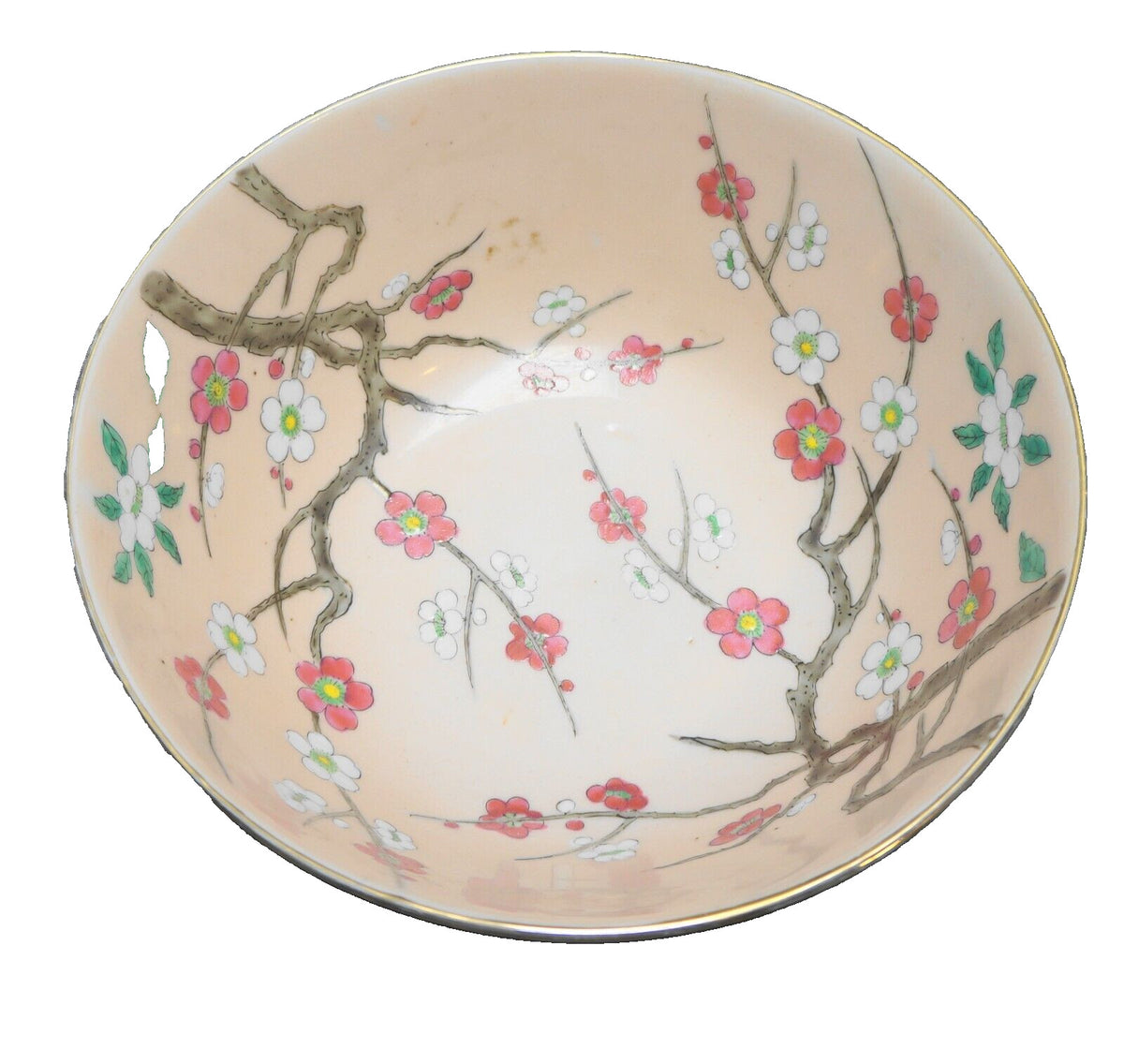 SOLD Cherry Blossom Hand Painted Pink Porcelain Display Bowl 8 IN
