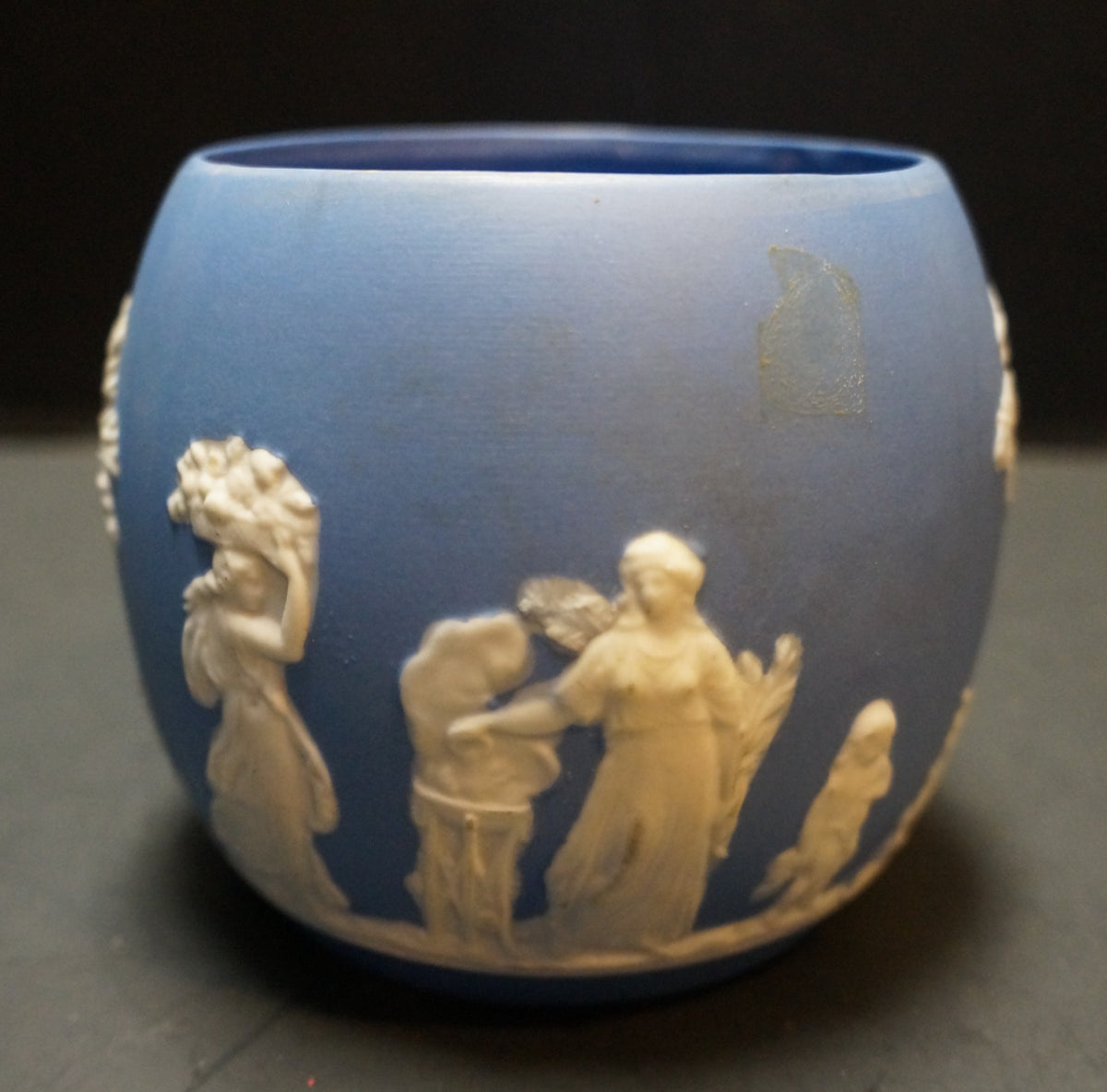 Cream on Blue Jasperware Cache Pot Jardiniere