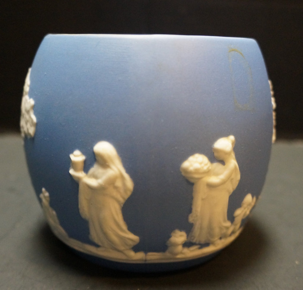 Cream on Blue Jasperware Cache Pot Jardiniere