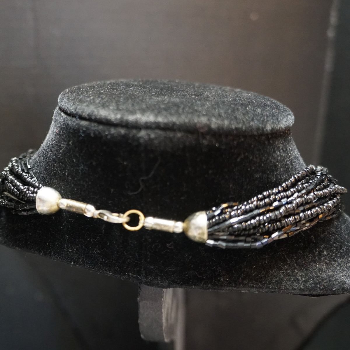 Black Czech Glass Seed Bead Torsade Multistrand Necklace
