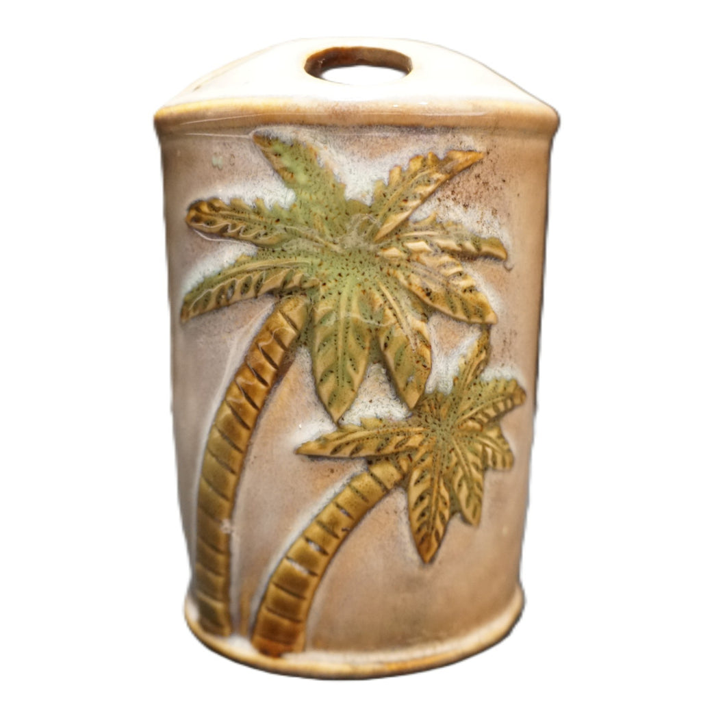 Palm Tree Ceramic Bathroom Set Tumbler Soap Dish Toothbrush Holder