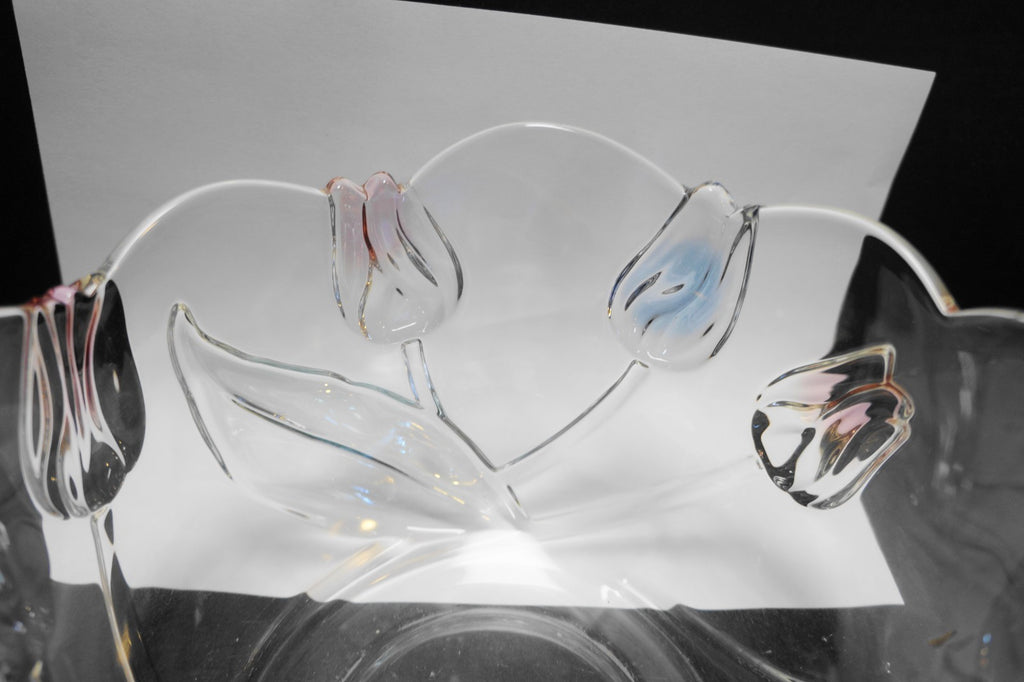 Mikasa Tivoli Blue Pink Stained Crystal Serving Bowl 8 IN
