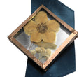 Copper Frame Dried Pressed Flower Square Glass Pin Brooch
