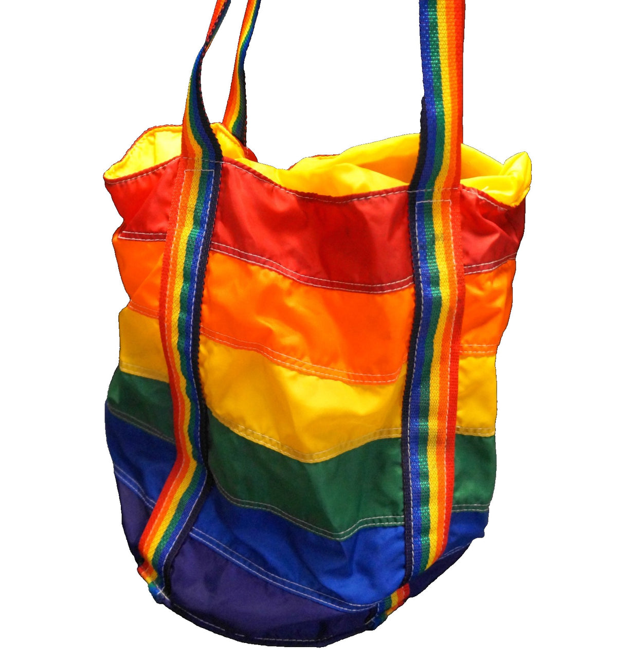 Taylor Made Rainbow Stripe 1980s Drawstring Bucket Bag Nylon