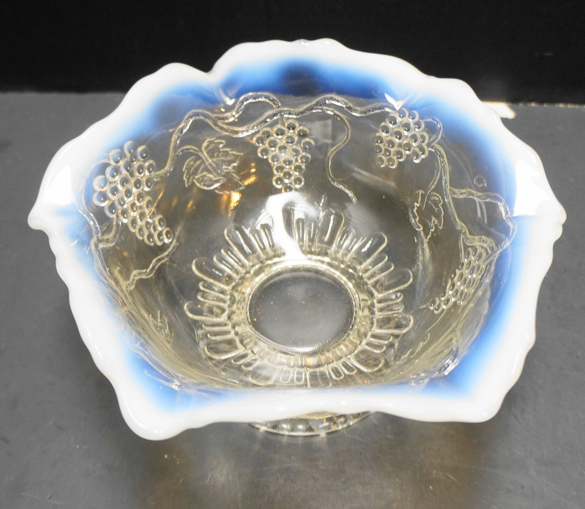 Jefferson Opalescent Rim Grape Vine EAPG Footed Bowl 7 IN