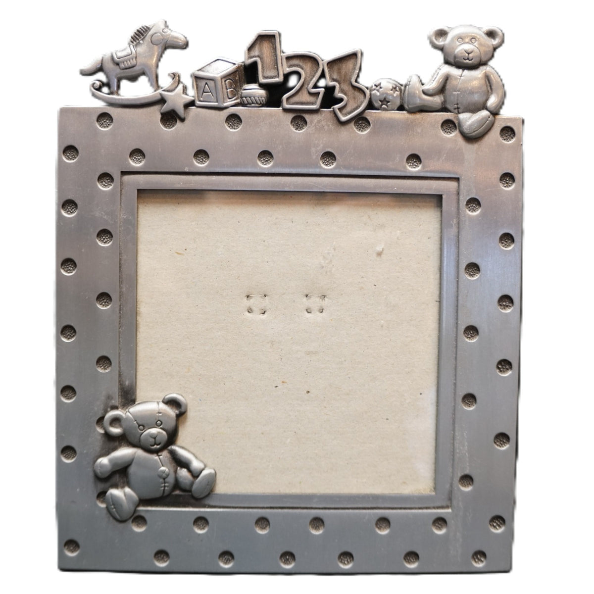 Connoisseur Pewter Baby Child Photo Frame Teddy 123 Rocking Horse 4 x 4