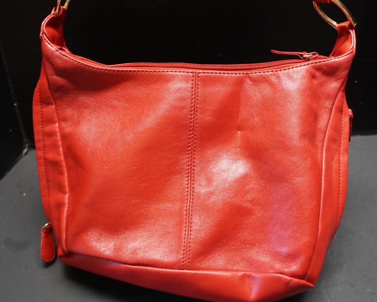 Red Leather Shoulder Bag Purse Adjustable Strap