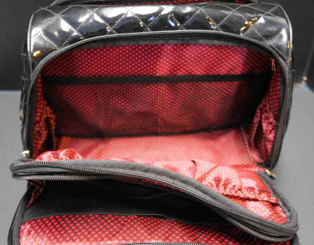 Caboodles Black Patent Quilted Satchel Style Makeup Bag Organizer