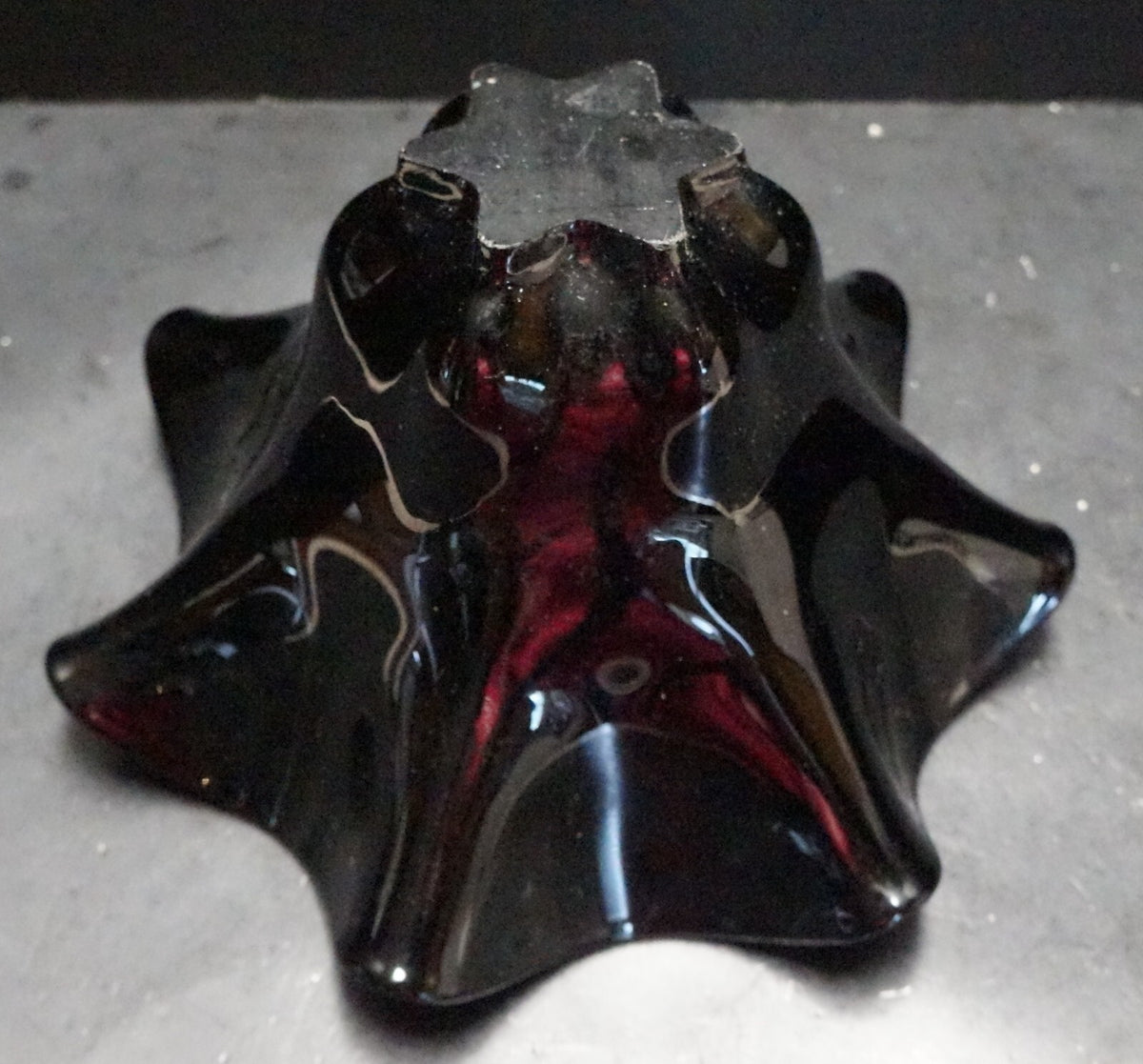 Black Art Glass Ruffle Rim Bowl 9 5/8" x 5 1/2"