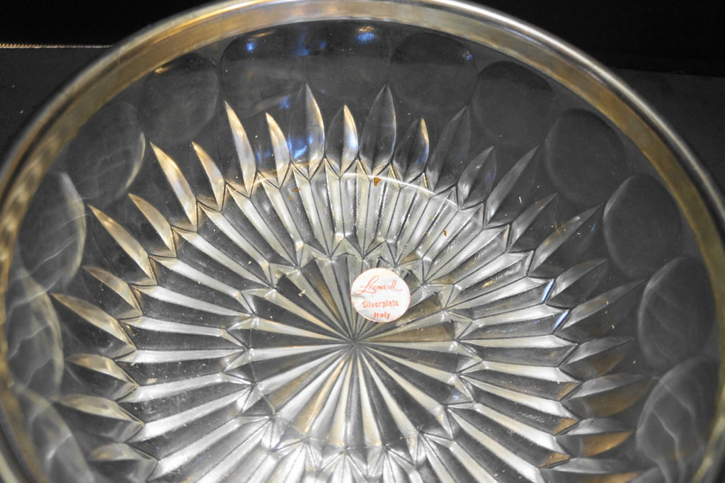 Leonard Italy Cut Crystal Bowl Silverplate Rim 9 IN