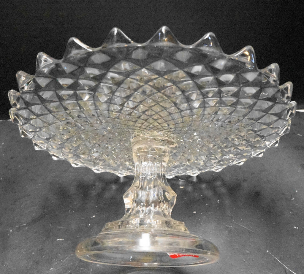 Sawtooth Diamond Point Pressed Glass Cake Stand Clear