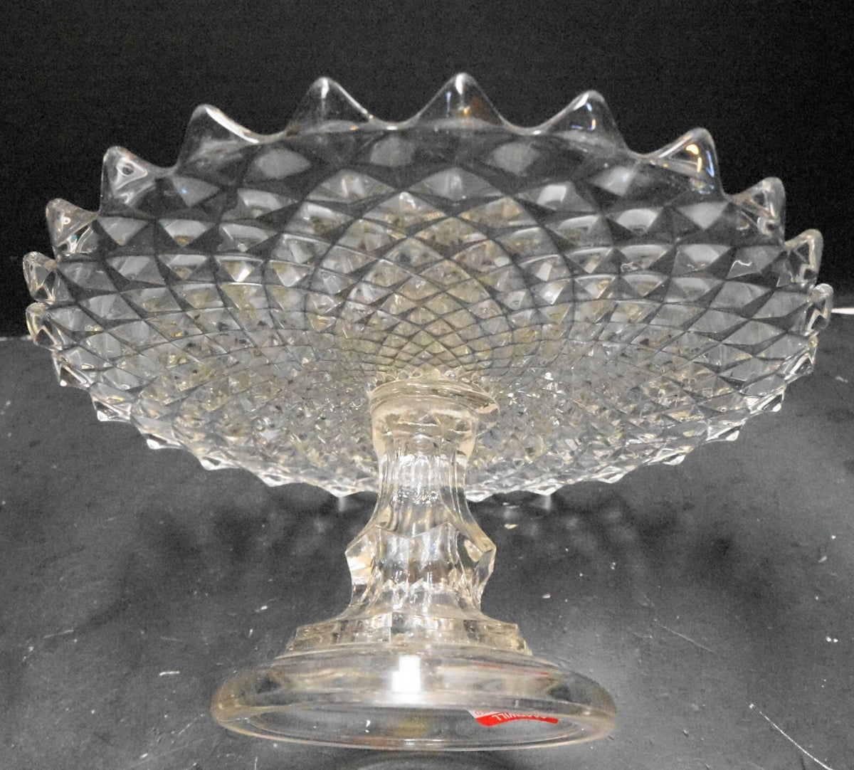 Sawtooth Diamond Point Pressed Glass Cake Stand Clear