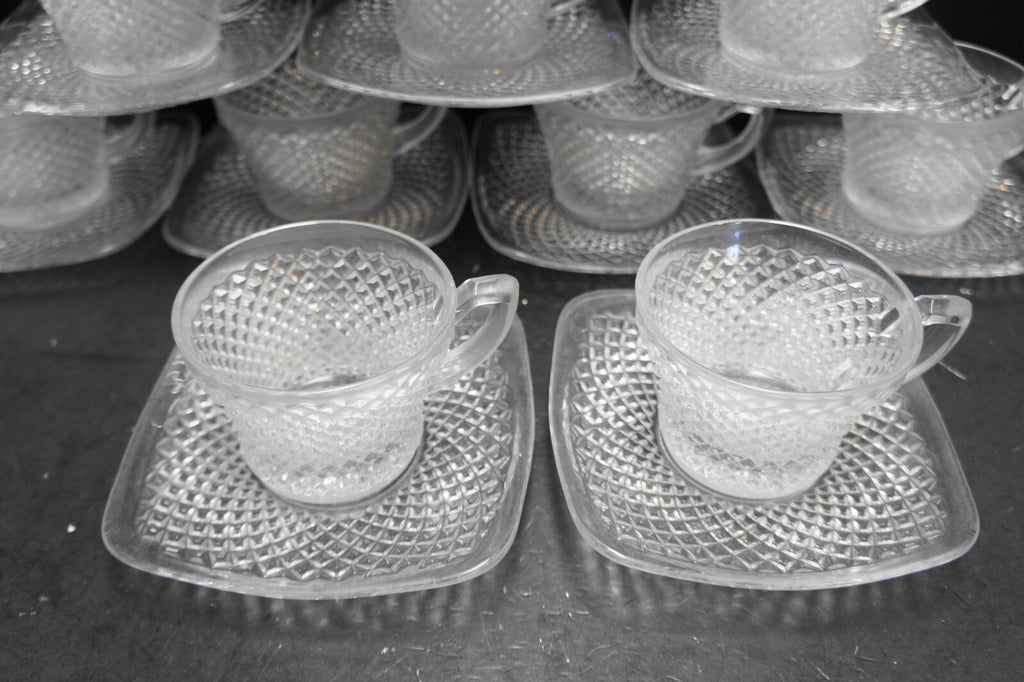 Westmoreland English Hobnail Clear Punch Cup Square Saucers Set of 12